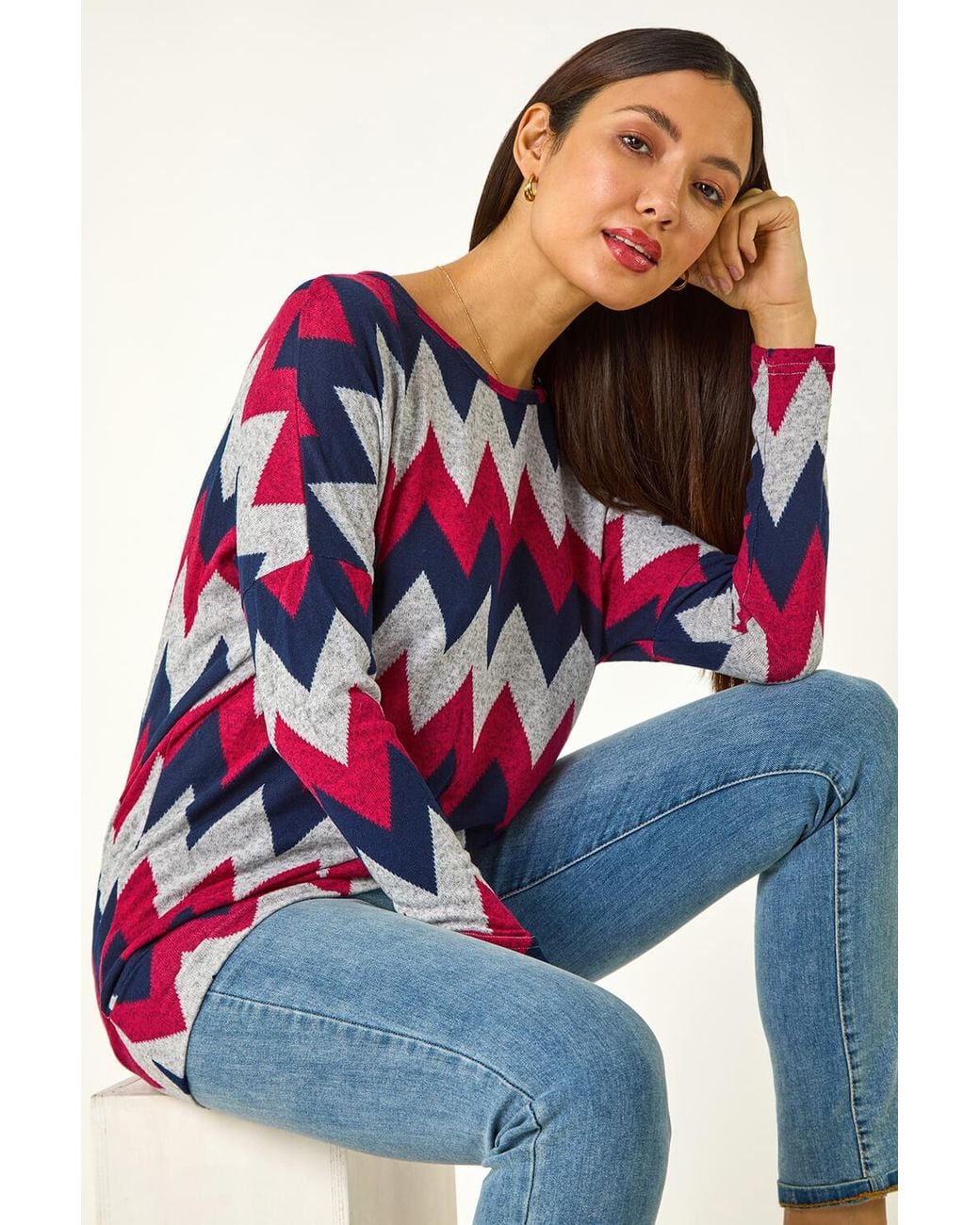 Roman Pink Zig Zag Stripe Print Top
