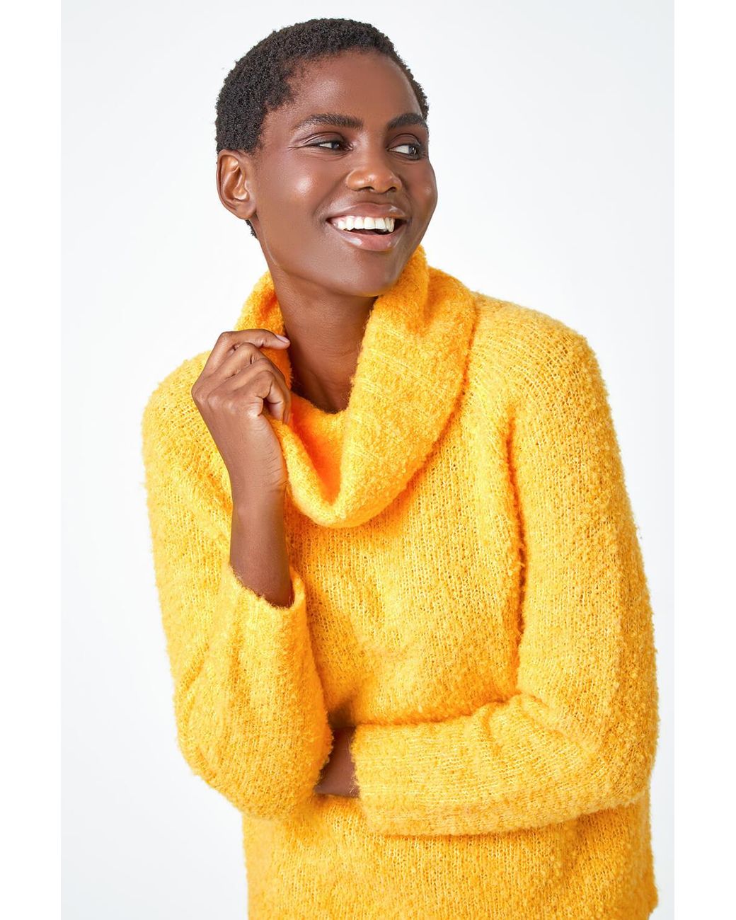 Roman Yellow Fluffy Cowl Neck Jumper