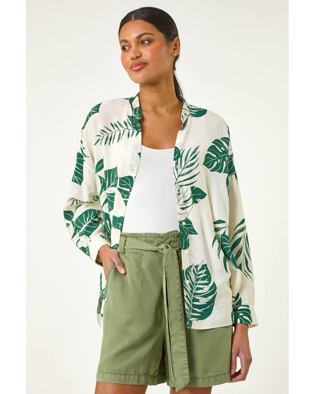 Roman Green Tropical Palm Leaf Buttoned Shirt