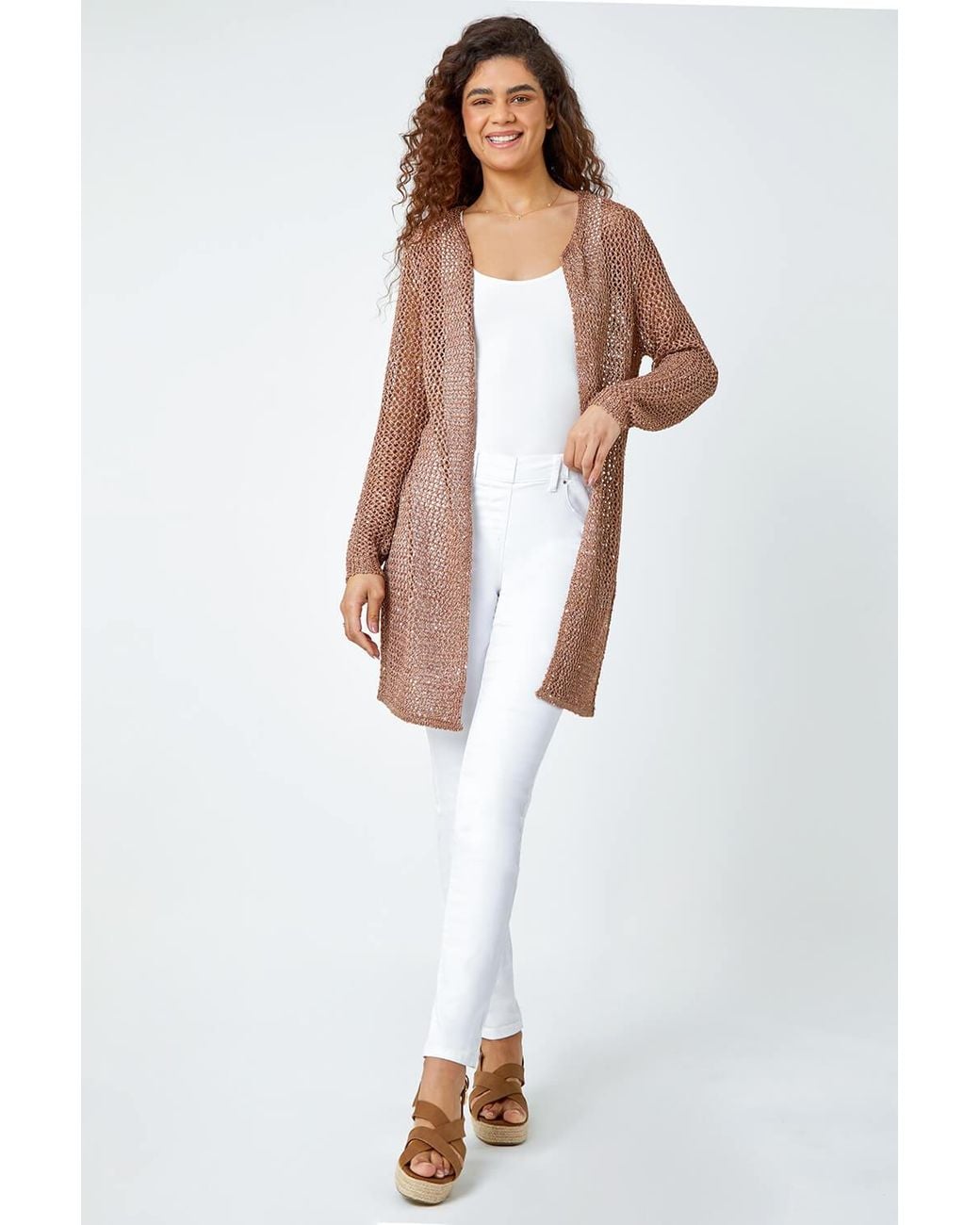 Roman Multicolor Sequin Knit Longline Cardigan
