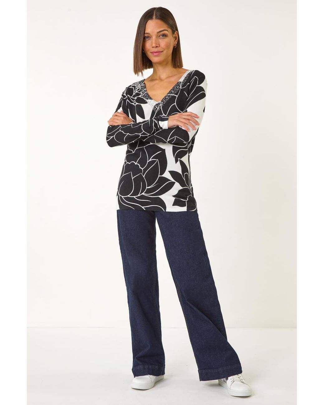 Roman Black Lilly Floral Print Knit Jumper