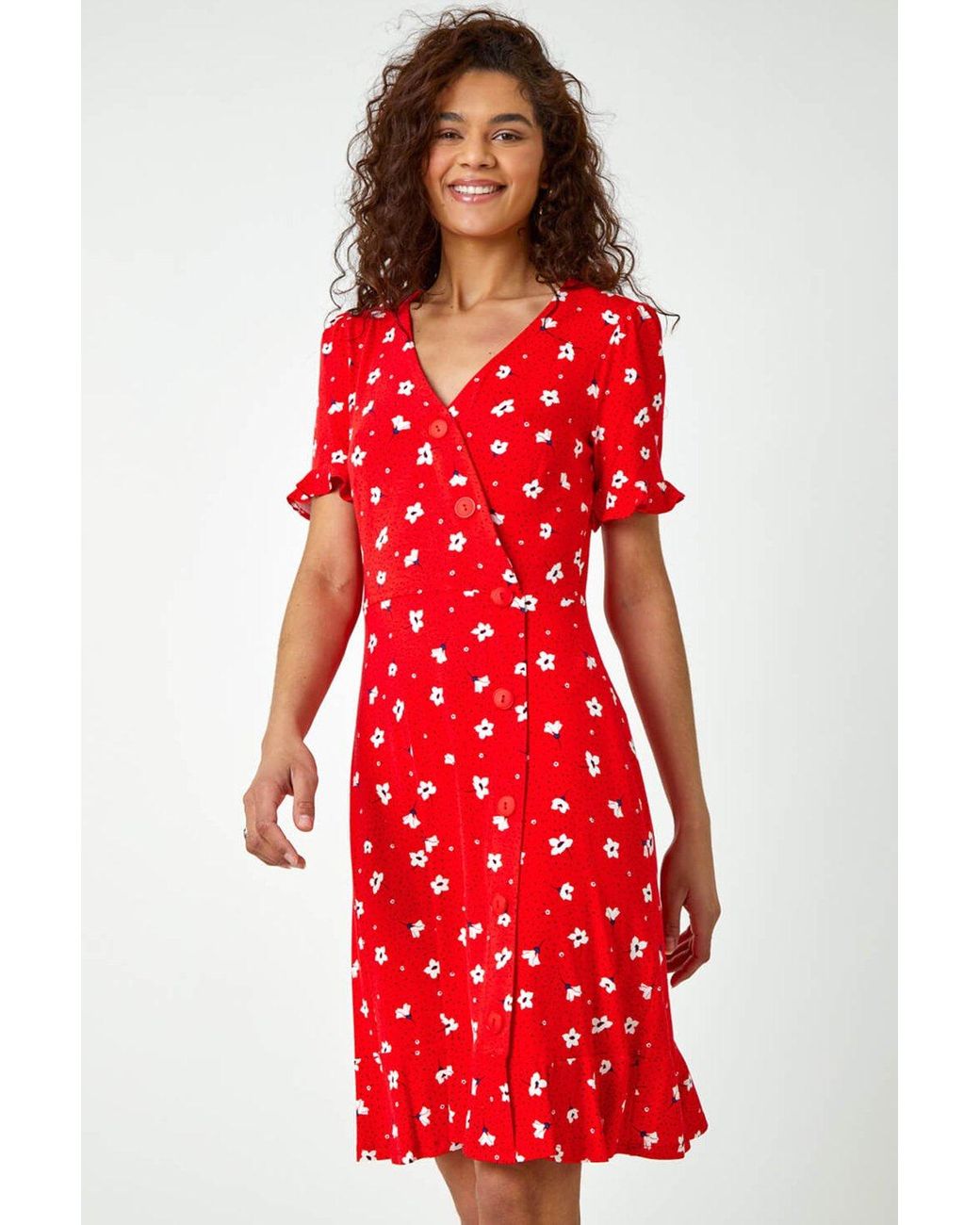 Ditsy Floral Roman Originals Red Dress Roman Originals Panelled