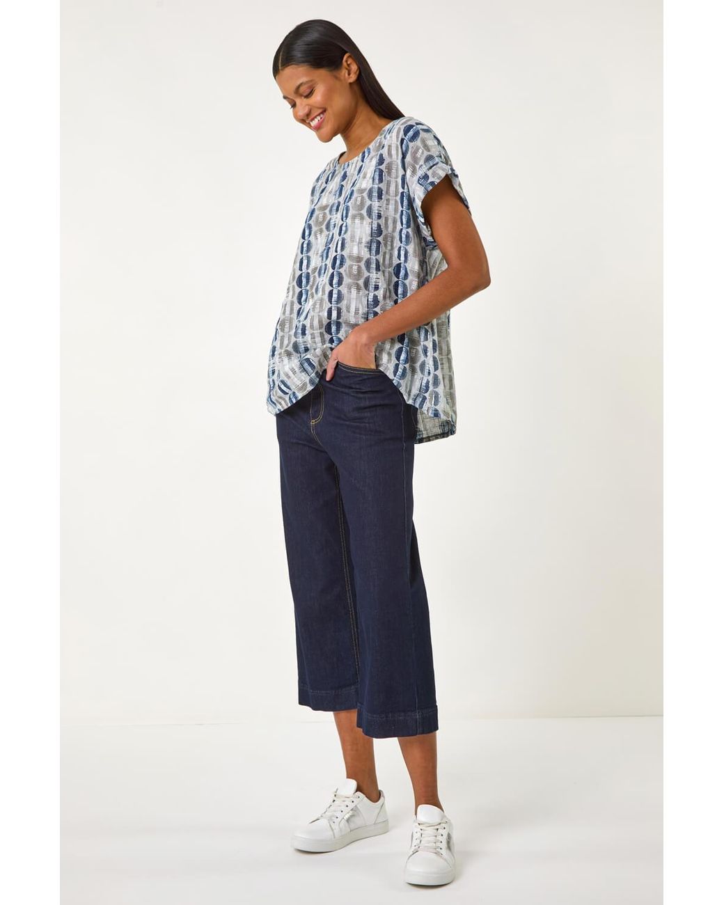 Roman Blue All Over Circle Print Top