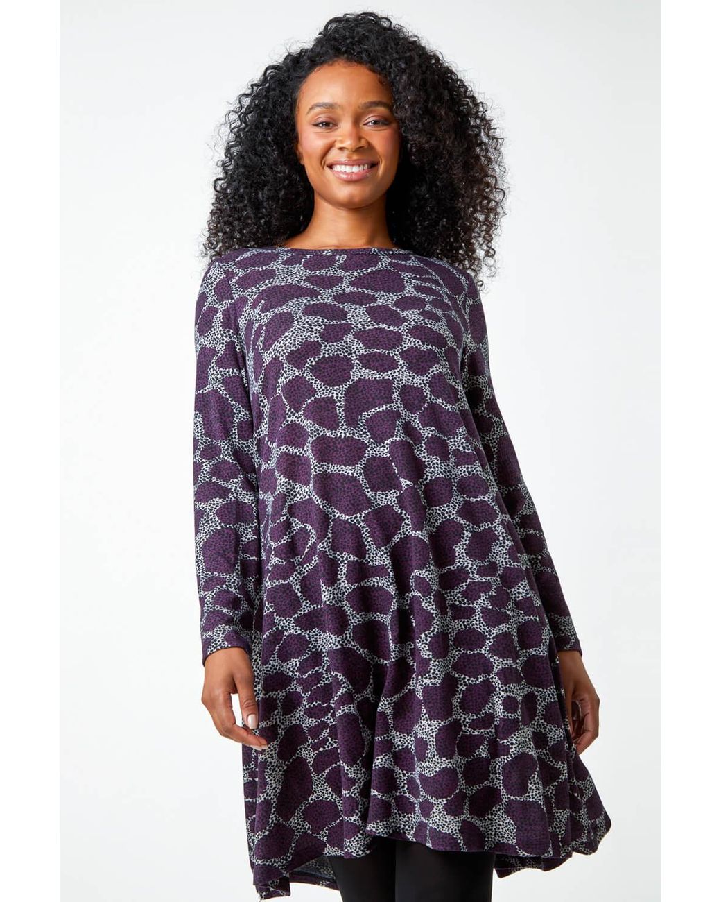 Roman Petite Leopard Print Swing Stretch Dress in Purple Lyst UK