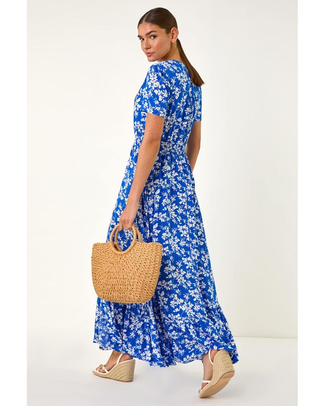 Roman Blue Floral Button Maxi Dress