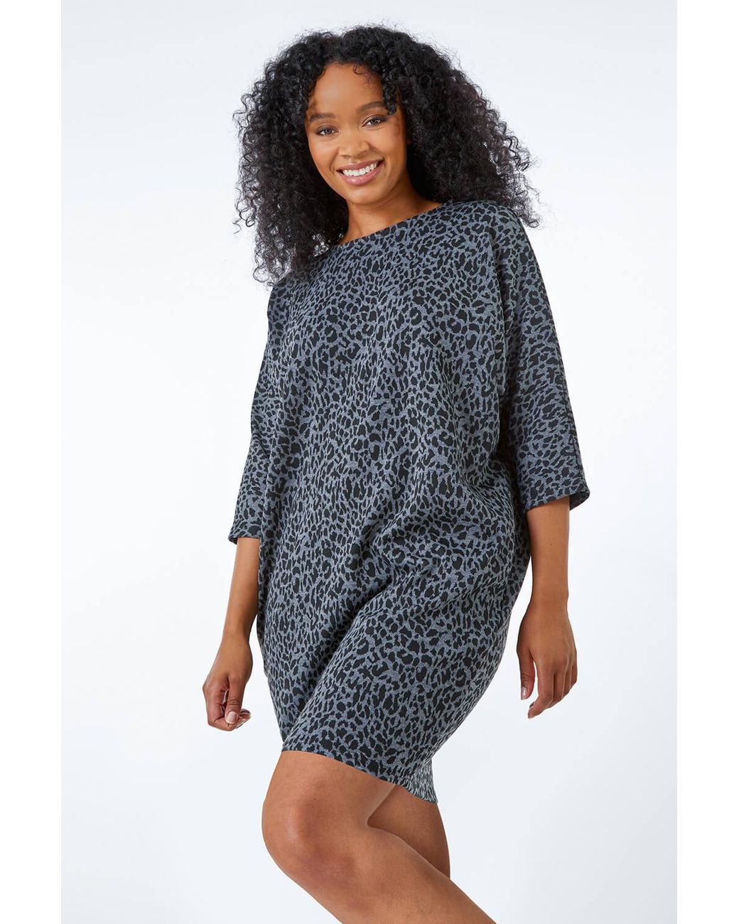 Roman Petite Blue Leopard Print Slouch Shift Dress