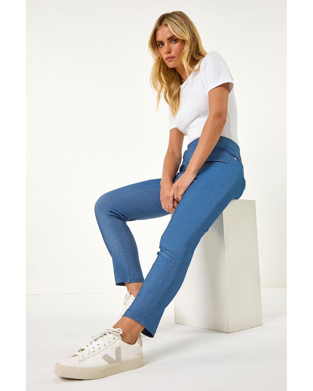 Roman Petite Blue Bengaline Stretch Jean Trouser