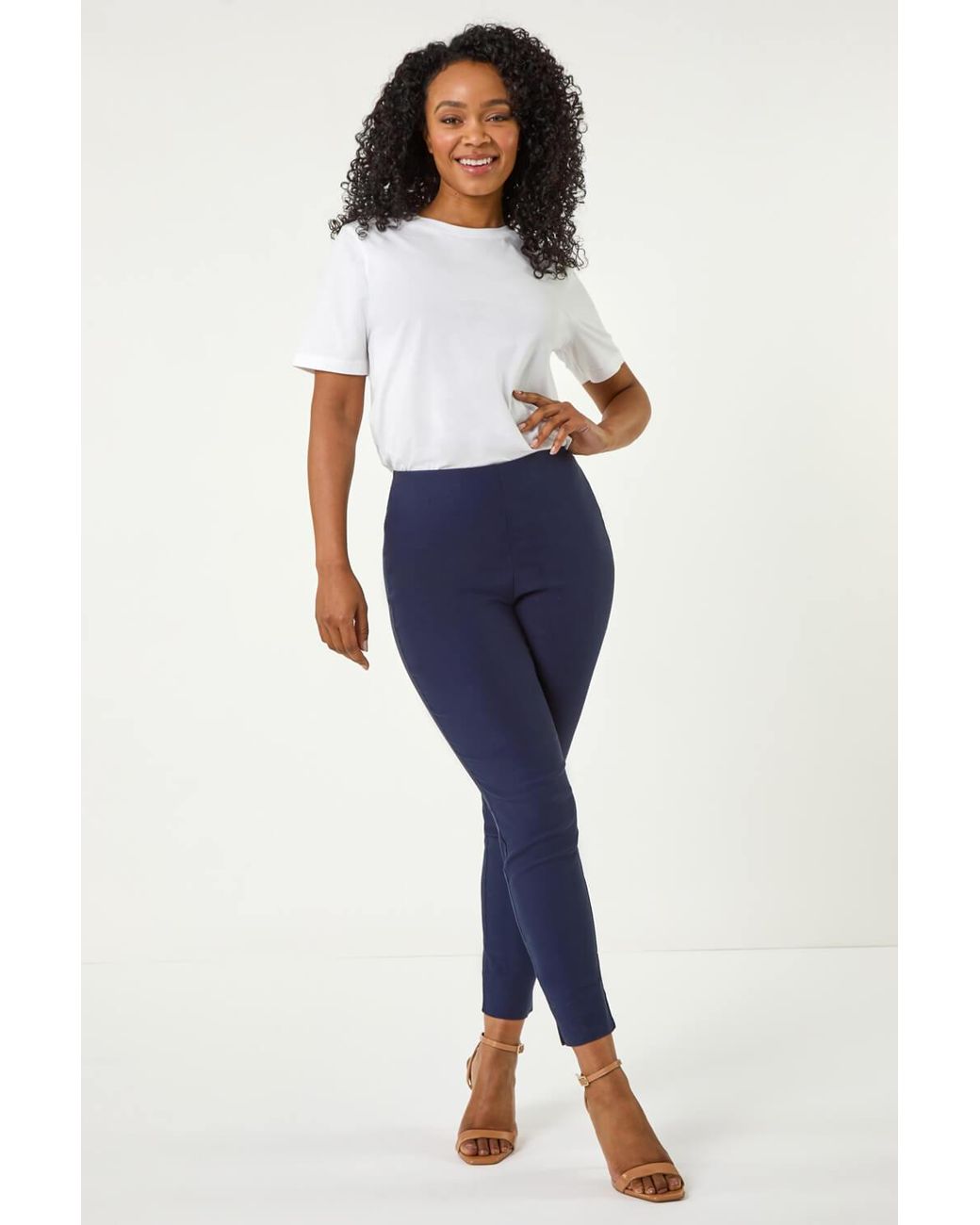 Roman Petite Blue Full Length Elastic Waist Trousers