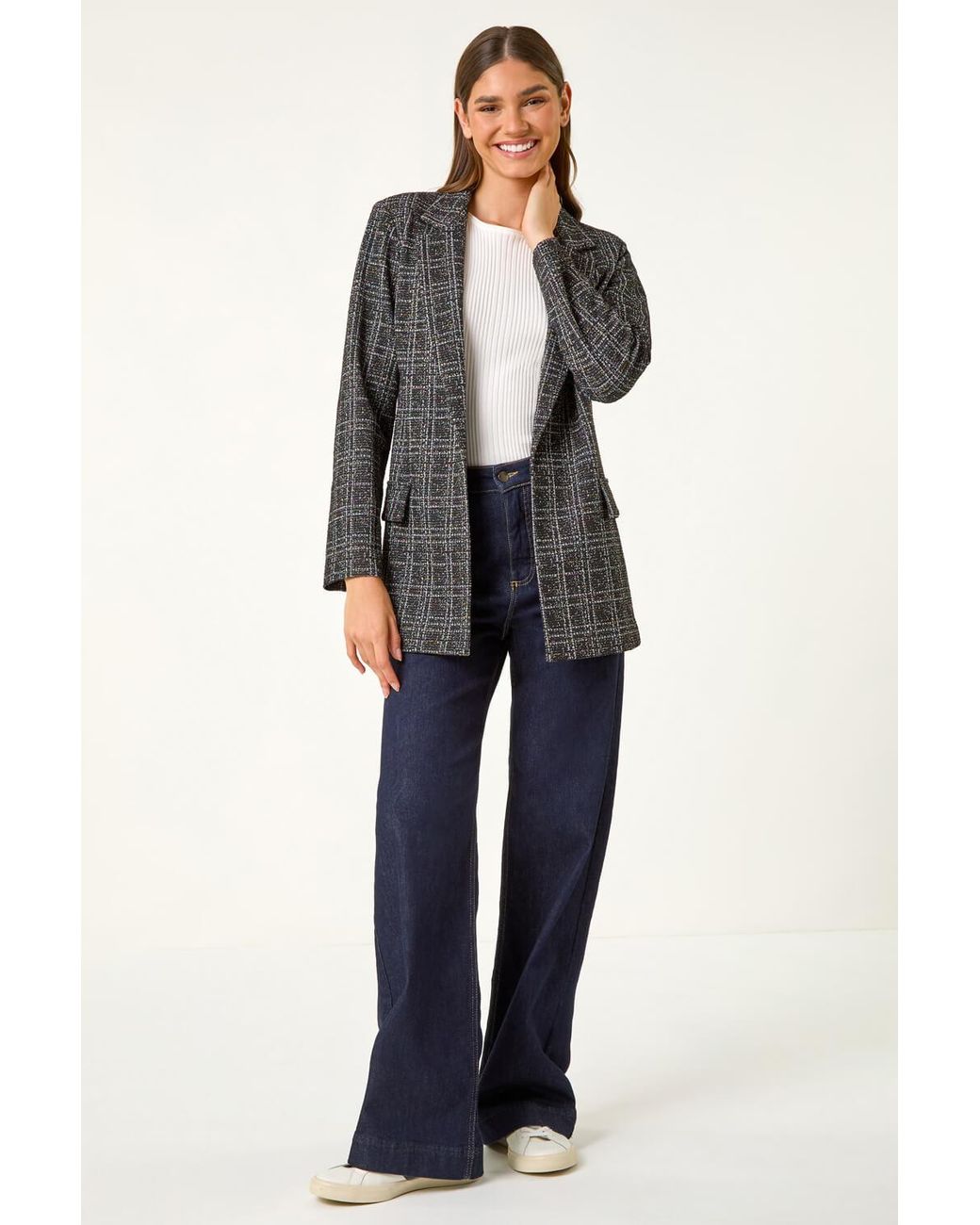 Roman Blue Textured Longline Blazer