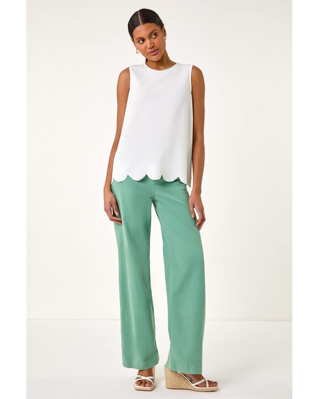 Roman White Scalloped Hem Vest Top