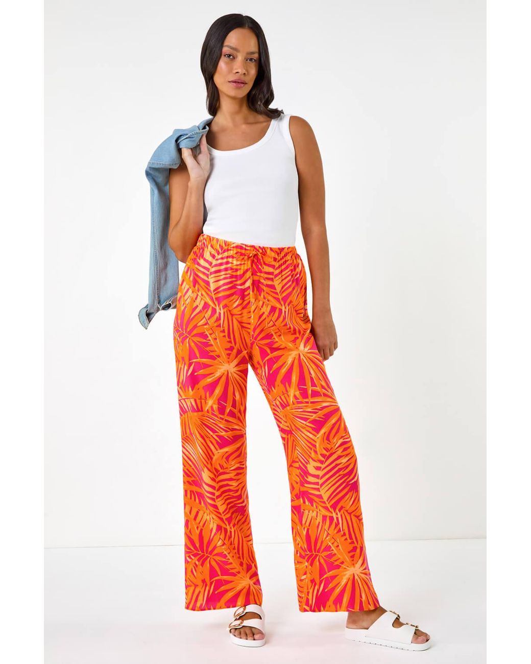 D.u.s.k Orange Palm Print Wide Leg Trouser