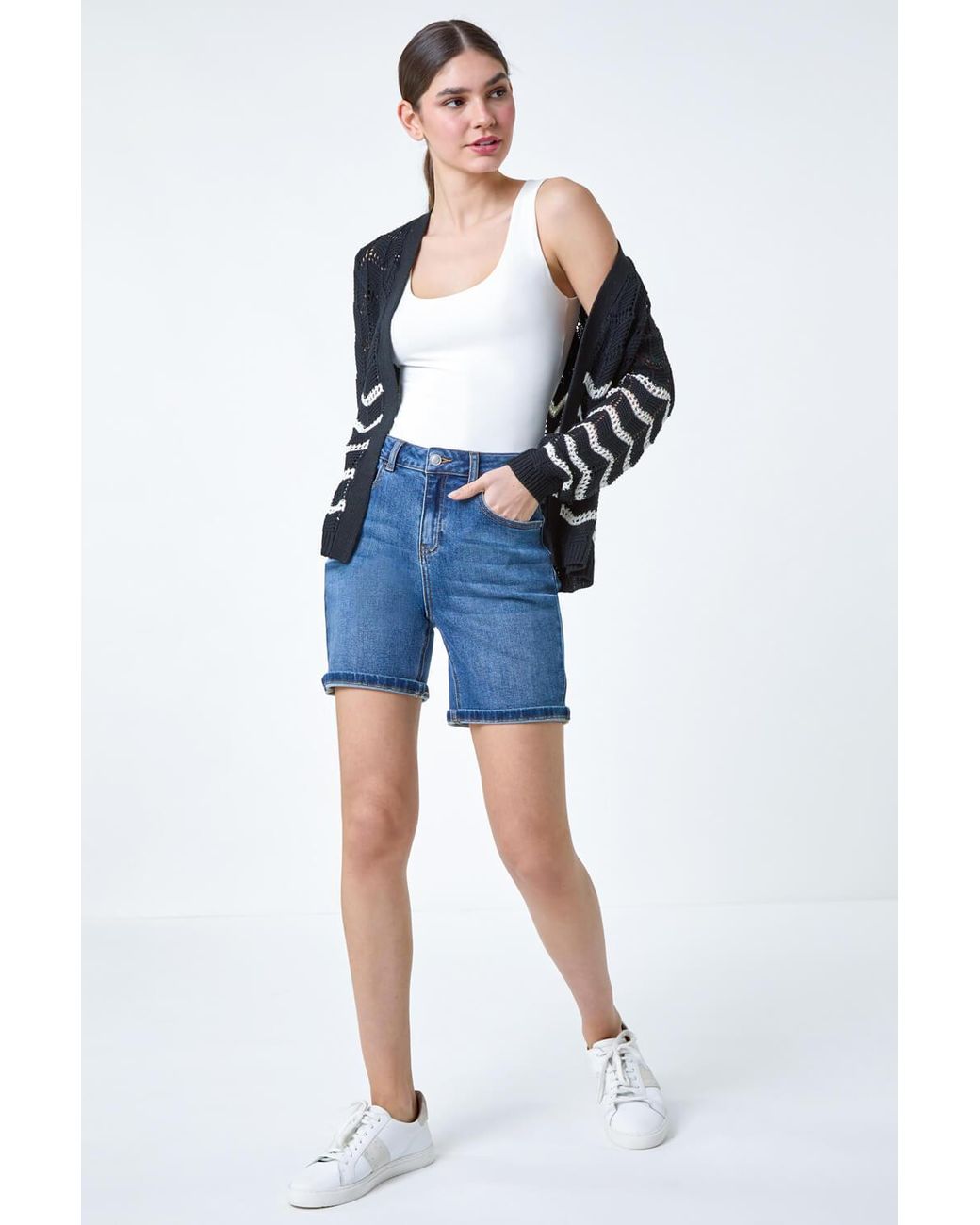 Roman Black Wave Pointelle Knit Cardigan