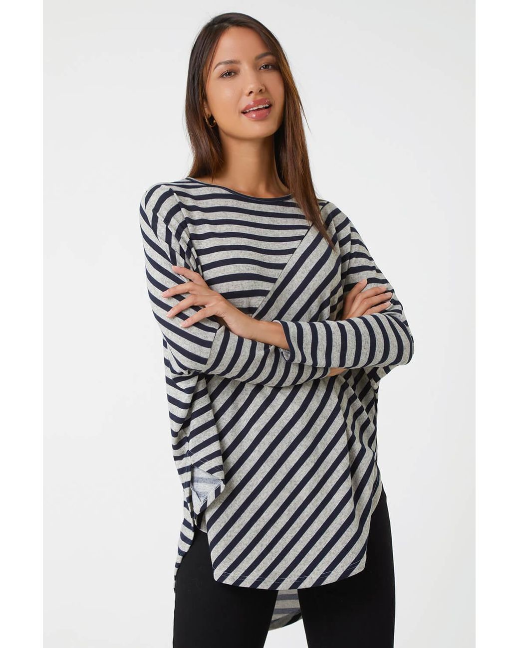 Roman Black Contrast Stripe Stretch Jersey Top