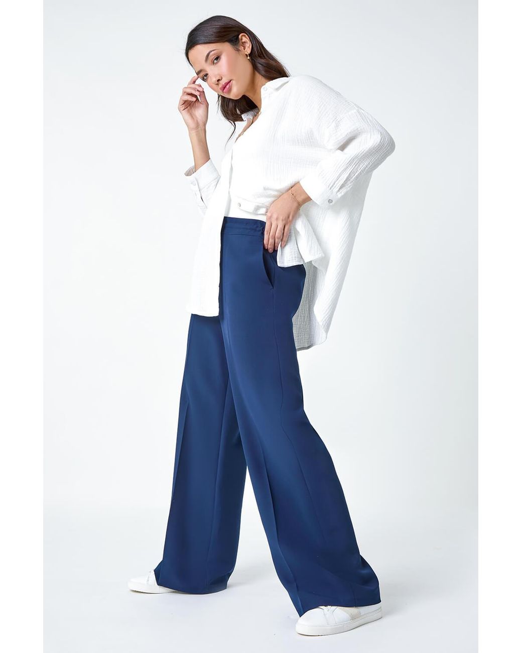 Roman Pink Wide Leg Elastic Waist Tie Front Trouser
