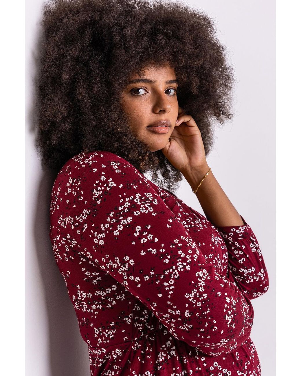 Roman Curve Red Square Neck Floral Top