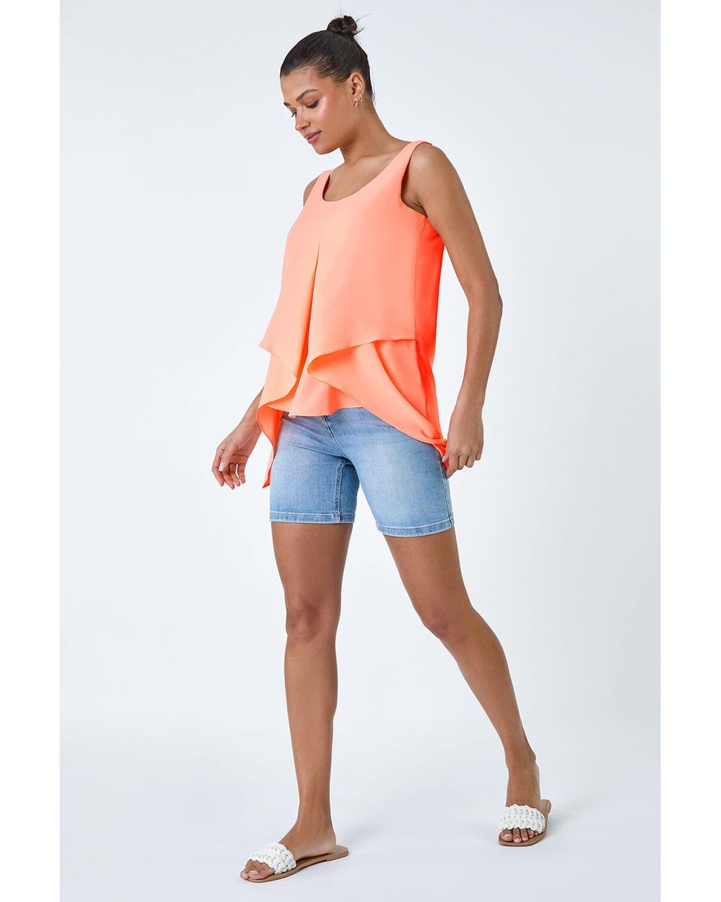 Roman Orange Asymmetric Sleeveless Vest Top
