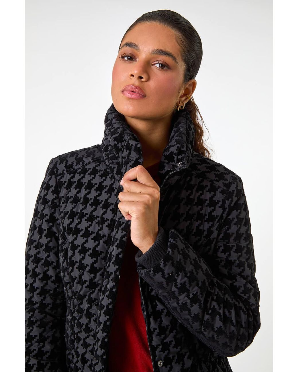 Roman Black Dogtooth Flock Coat