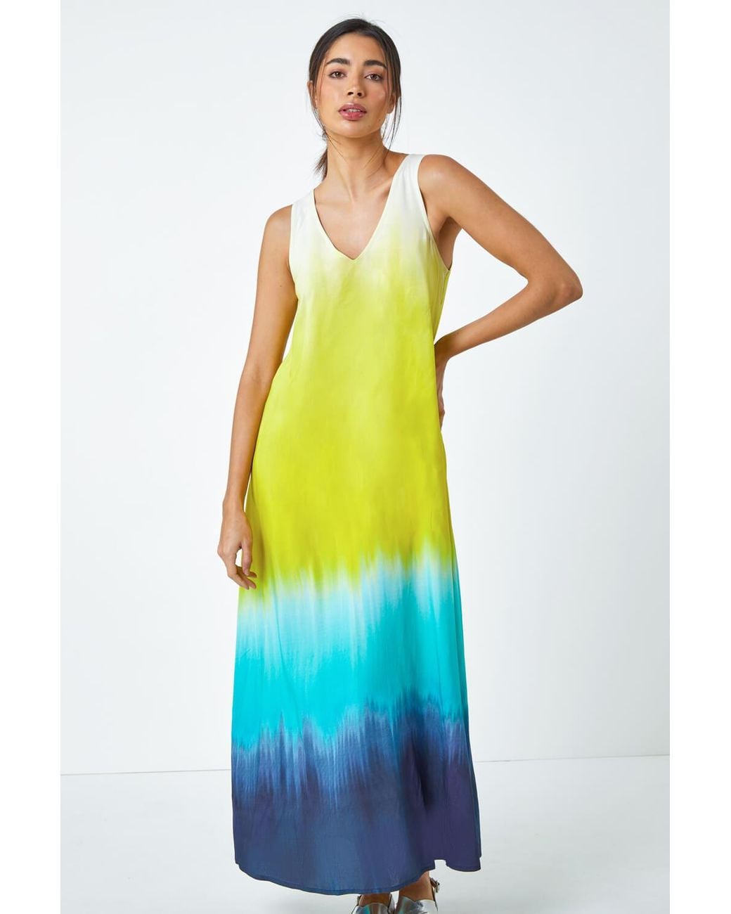 Roman White Sleeveless Ombre Midi Dress