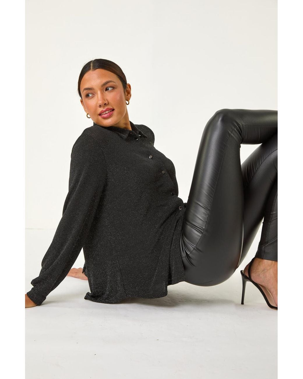 Roman Black Shimmer Glitter Blouse