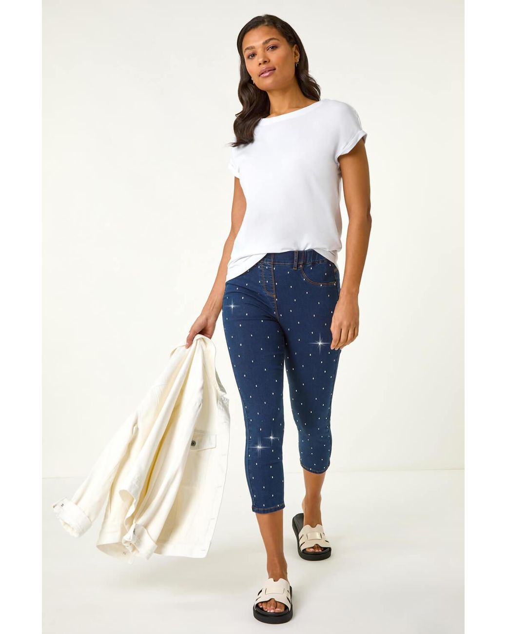 Roman Blue Embellished Cropped Stretch Jeggings