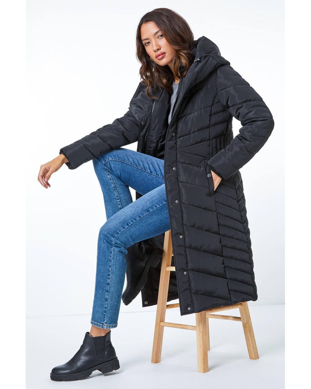 Roman Blue Hooded Quilted Coat