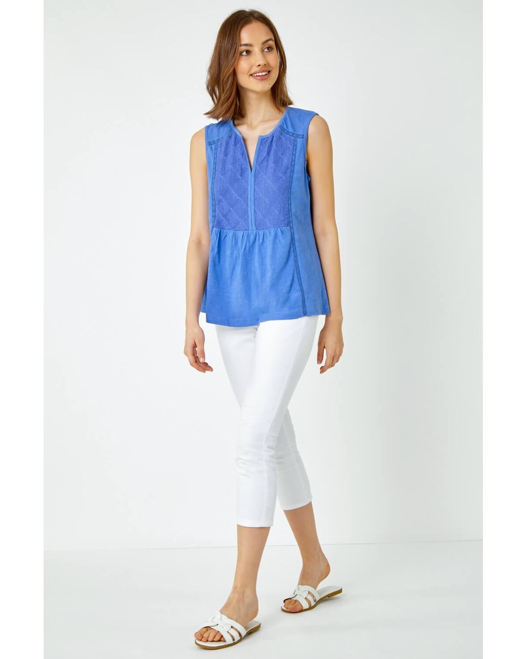 Roman Blue Embroidered Peplum Cotton Vest