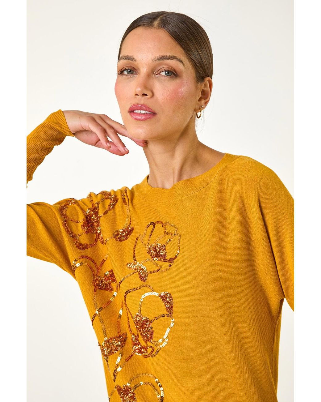 Roman Orange Sequin Floral Knit Jumper