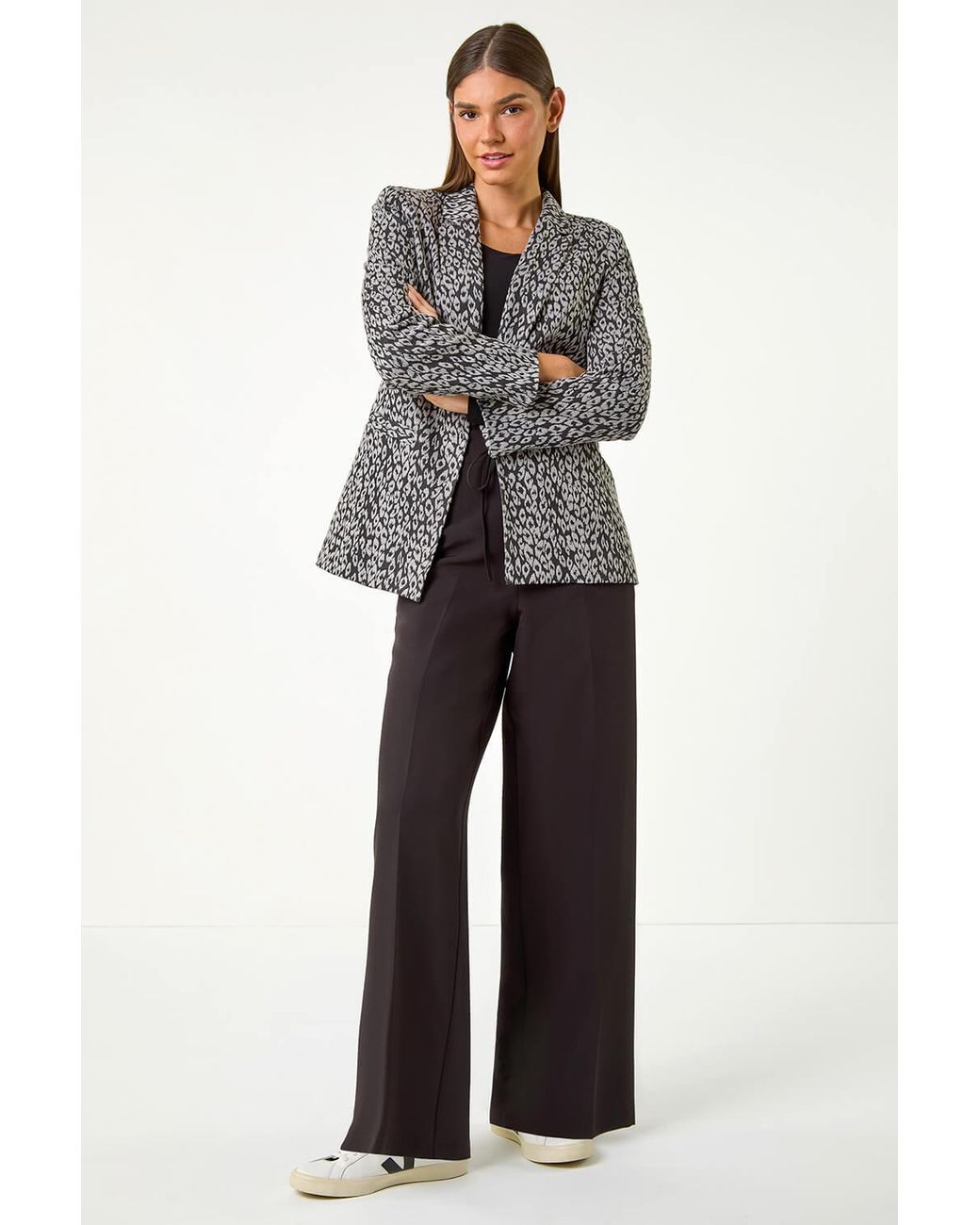 Roman Blue Animal Print Ponte Blazer
