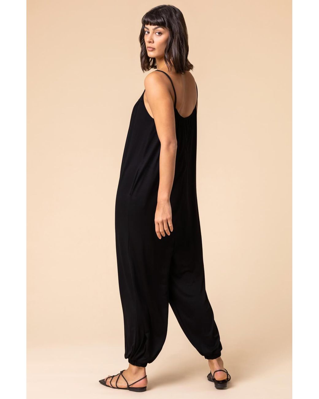 Roman Black Strappy Full Length Stretch Jumpsuit