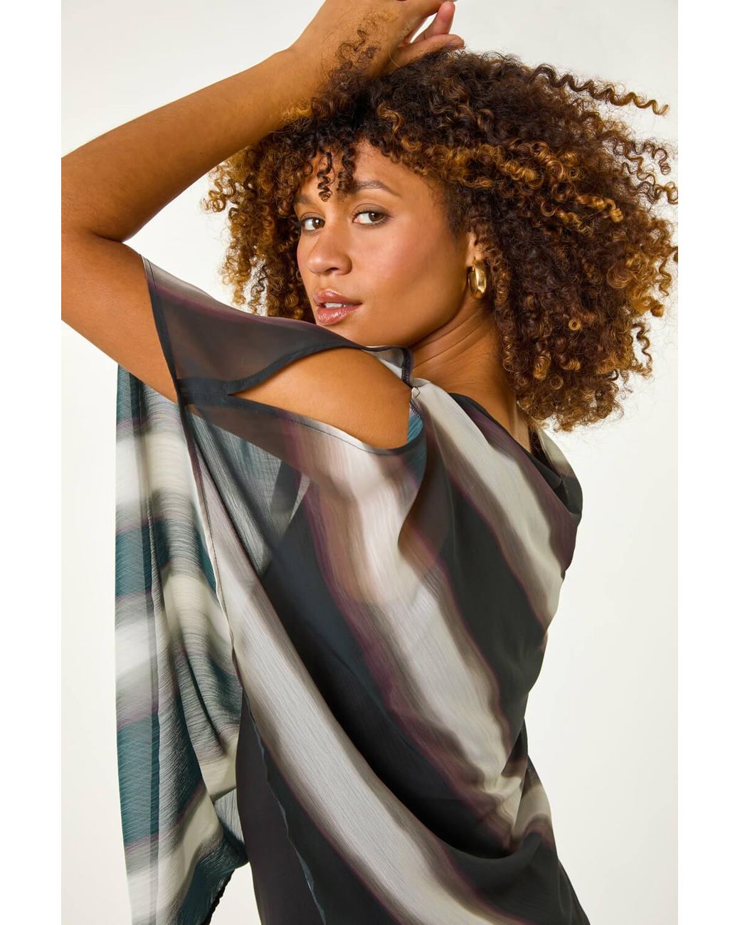 Roman Black Stripe Print Asymmetric Overlay Top