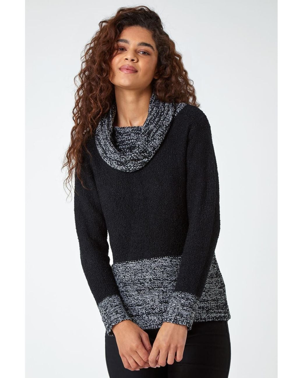 Roman Black Contrast Cowl Neck Longline Jumper