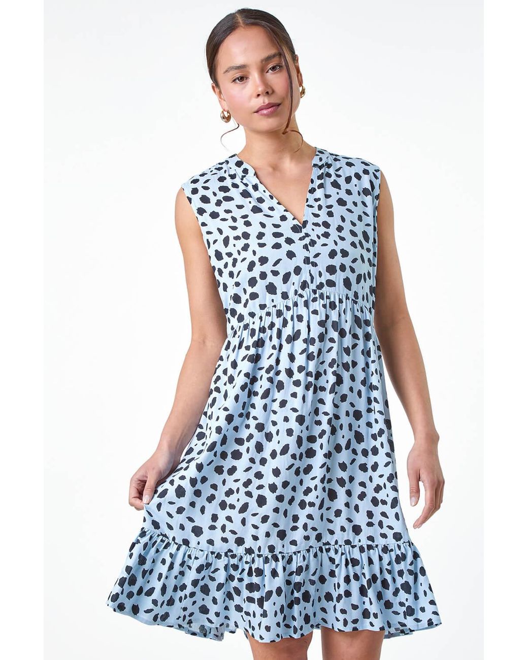 Roman Petite Blue Spot Print Tiered Tunic Dress