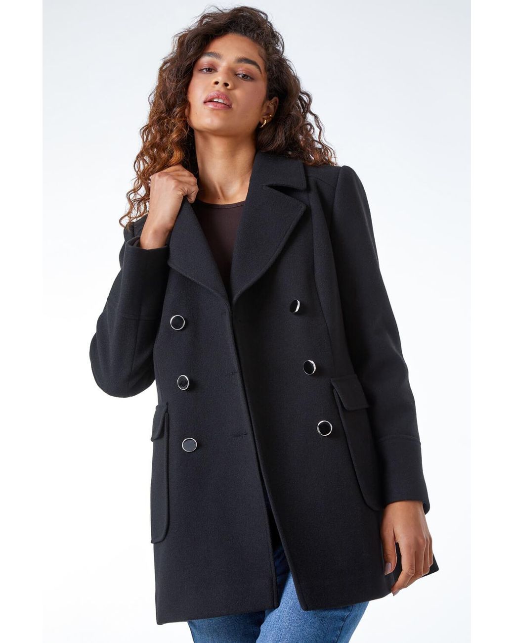 Roman Black Double Breasted Smart Coat