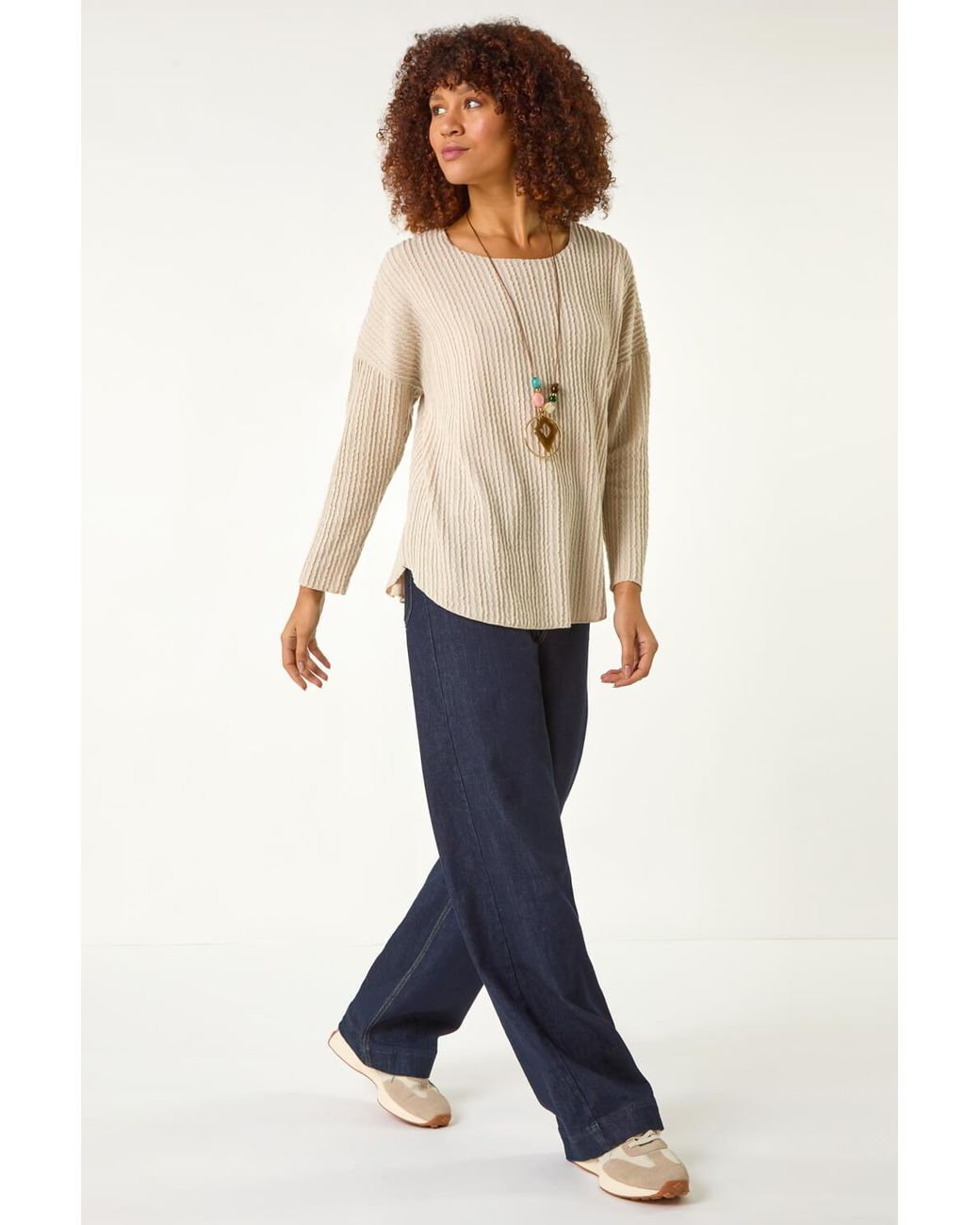 Roman Natural Textured Relaxed Necklace Tunic Top