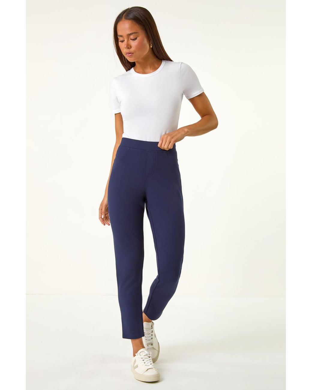 Roman Petite Blue Elastic Waist Ponte Stretch Jean