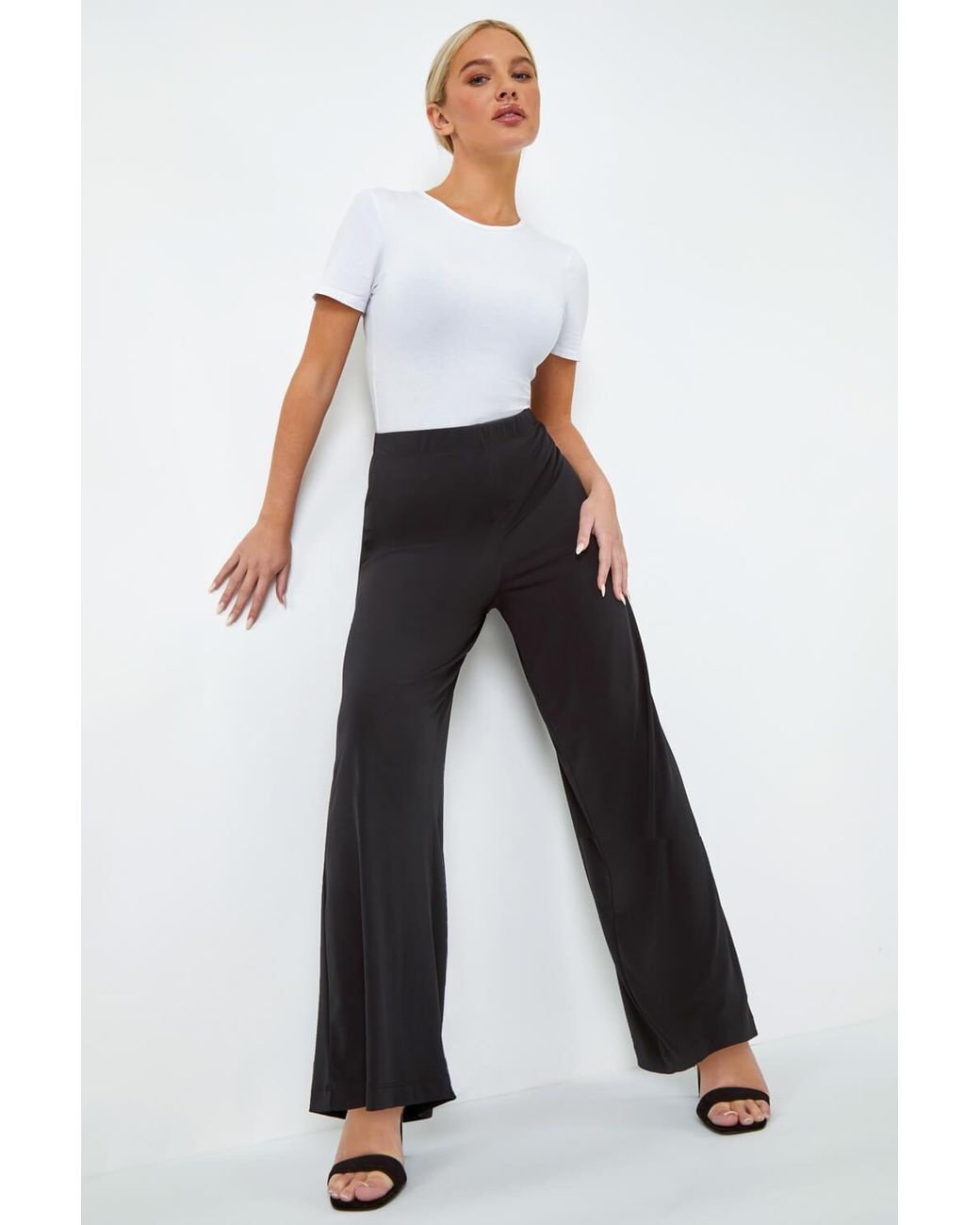 Roman Petite White Wide Leg Stretch Trouser