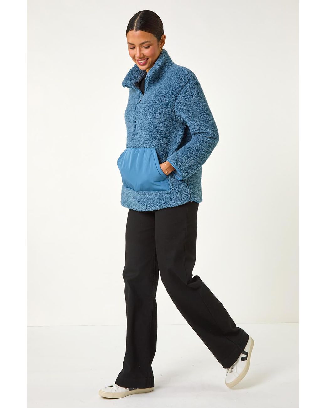Roman Blue Funnel Neck Half Zip Fleece Jacket