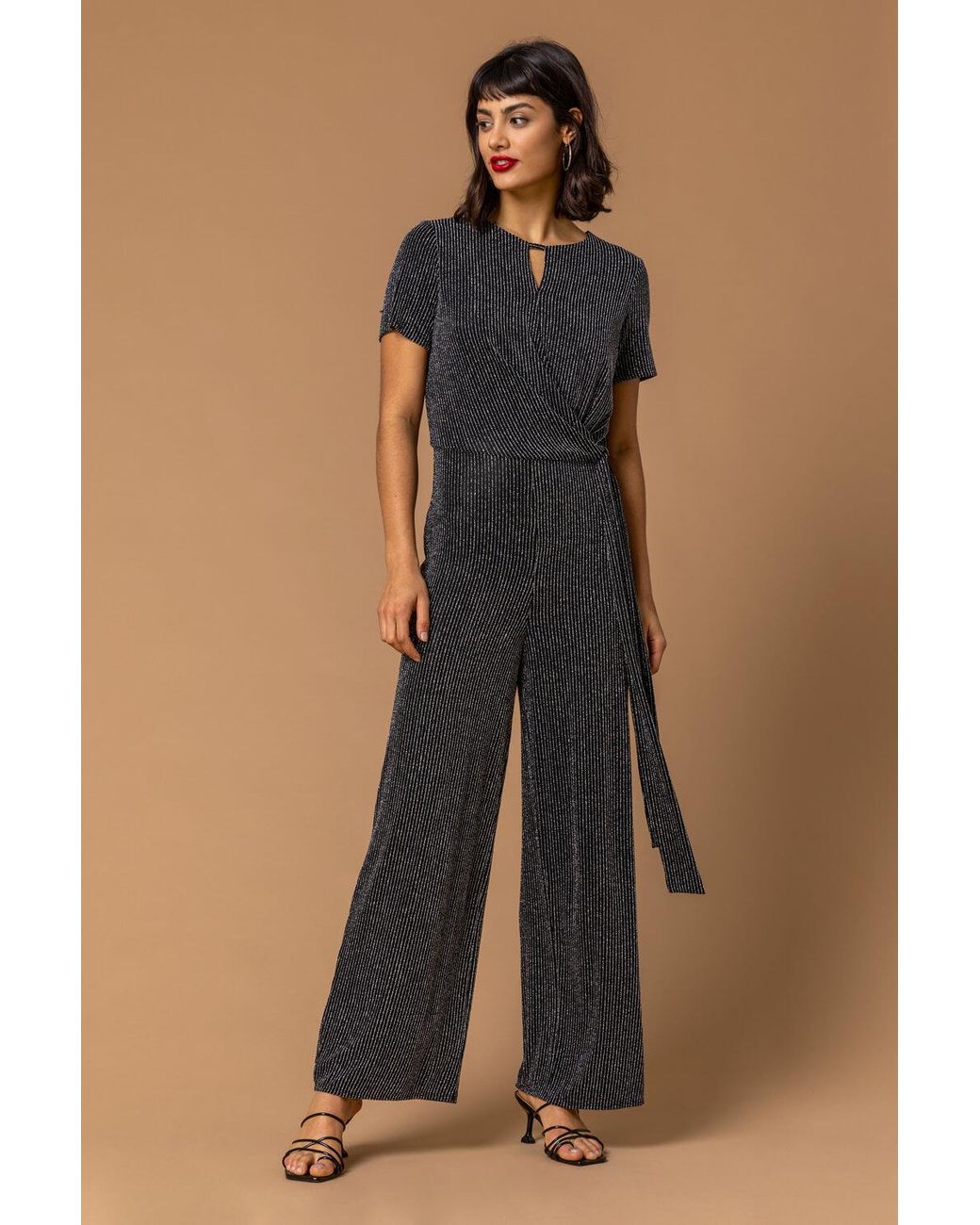 Roman Metallic Shimmer Twist Keyhole Jumpsuit