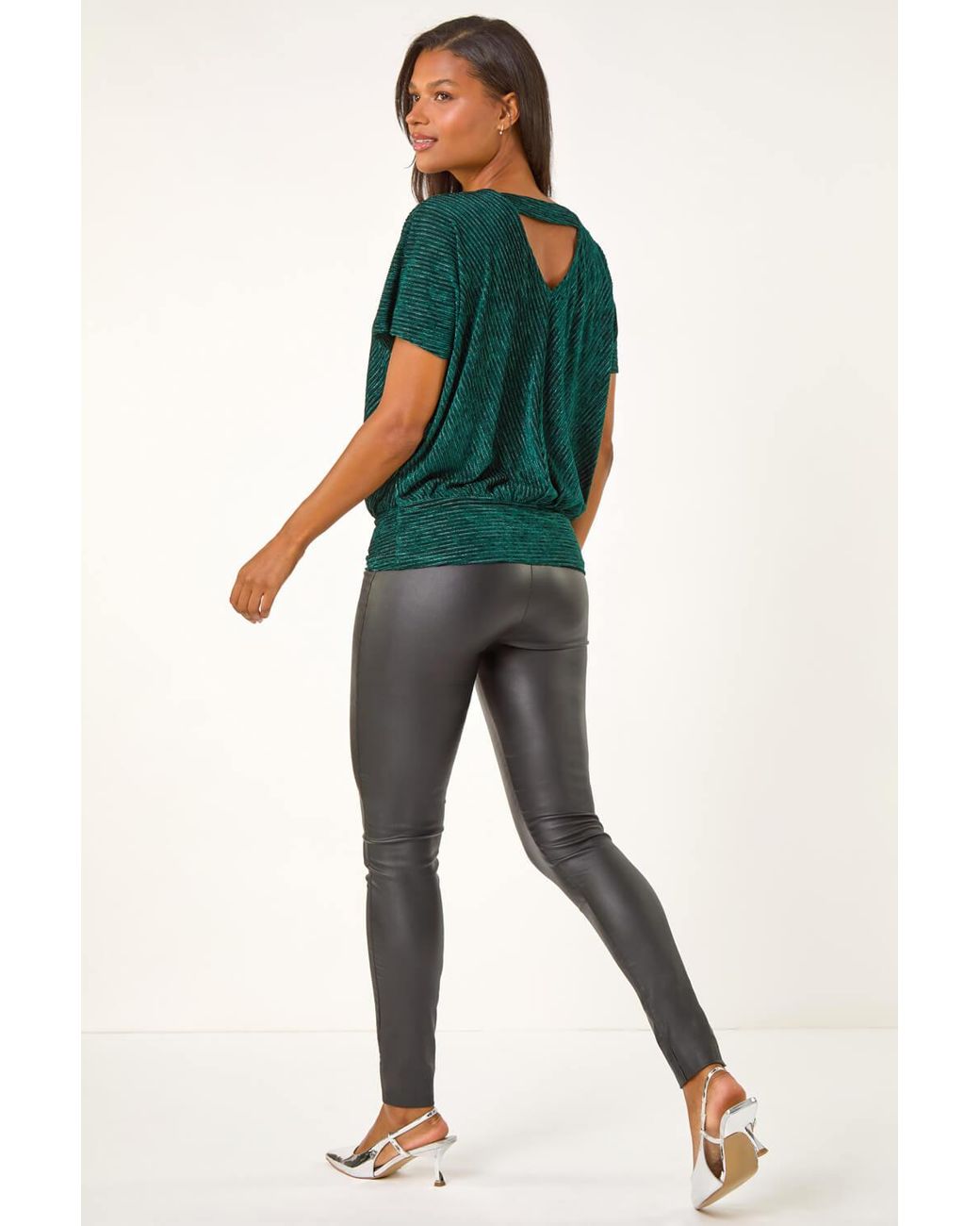 Roman Multicolor Shimmer Velvet V-Neck Banded Hem Top