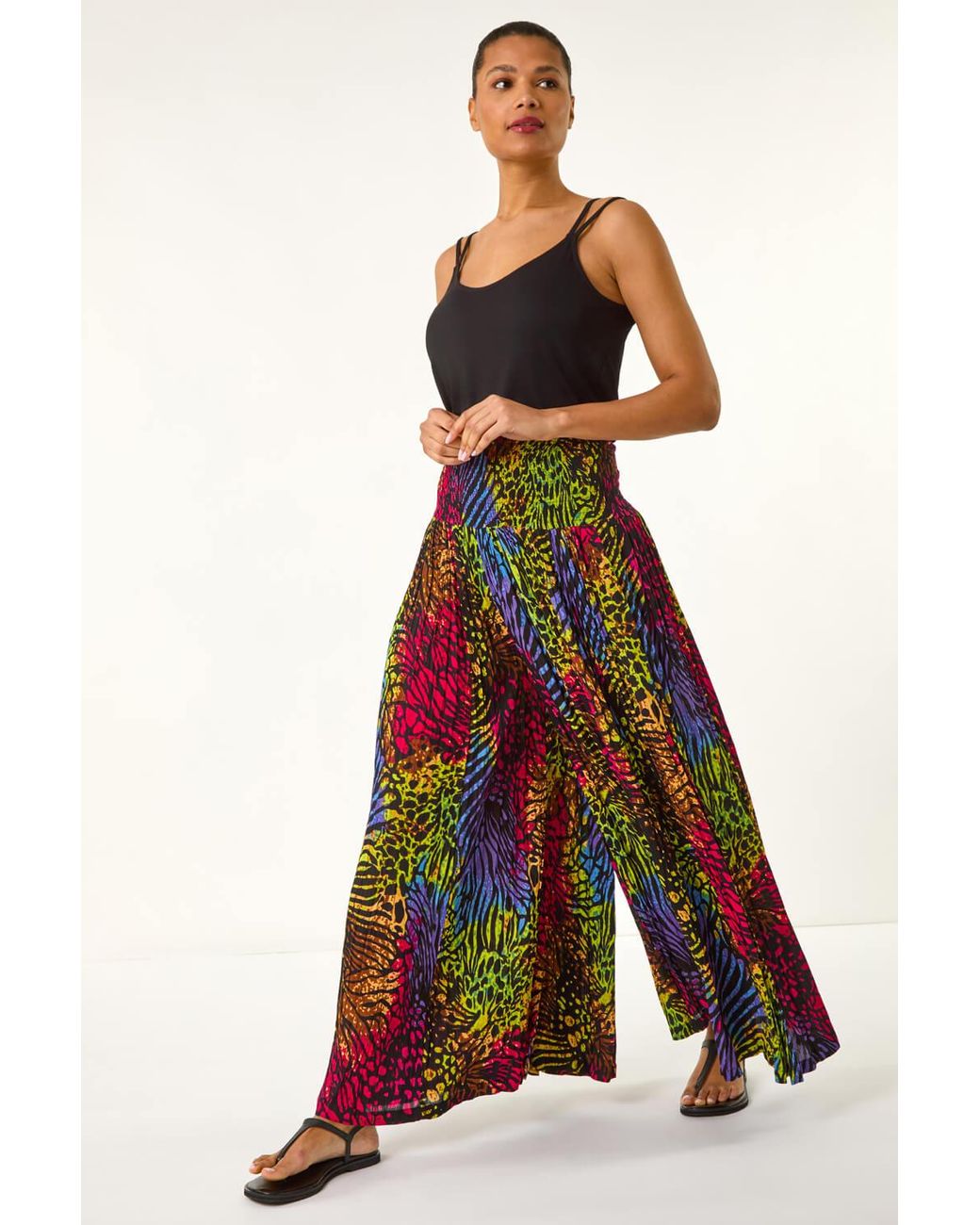 Roman Multicolor Animal Print Wide Leg Palazzo Trouser