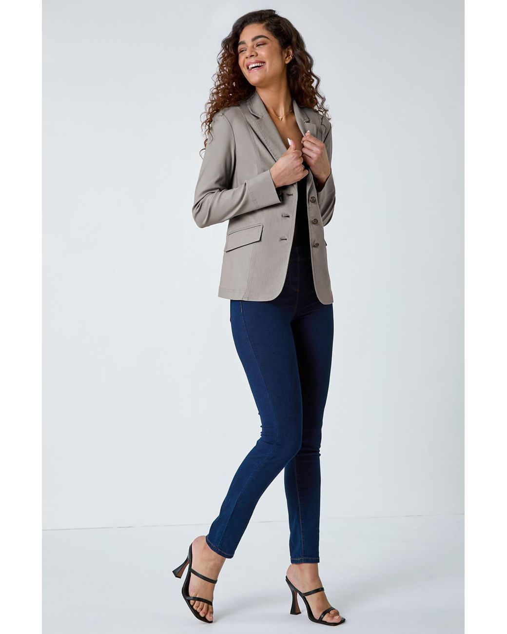 Roman Gray Stretch Button Detail Blazer