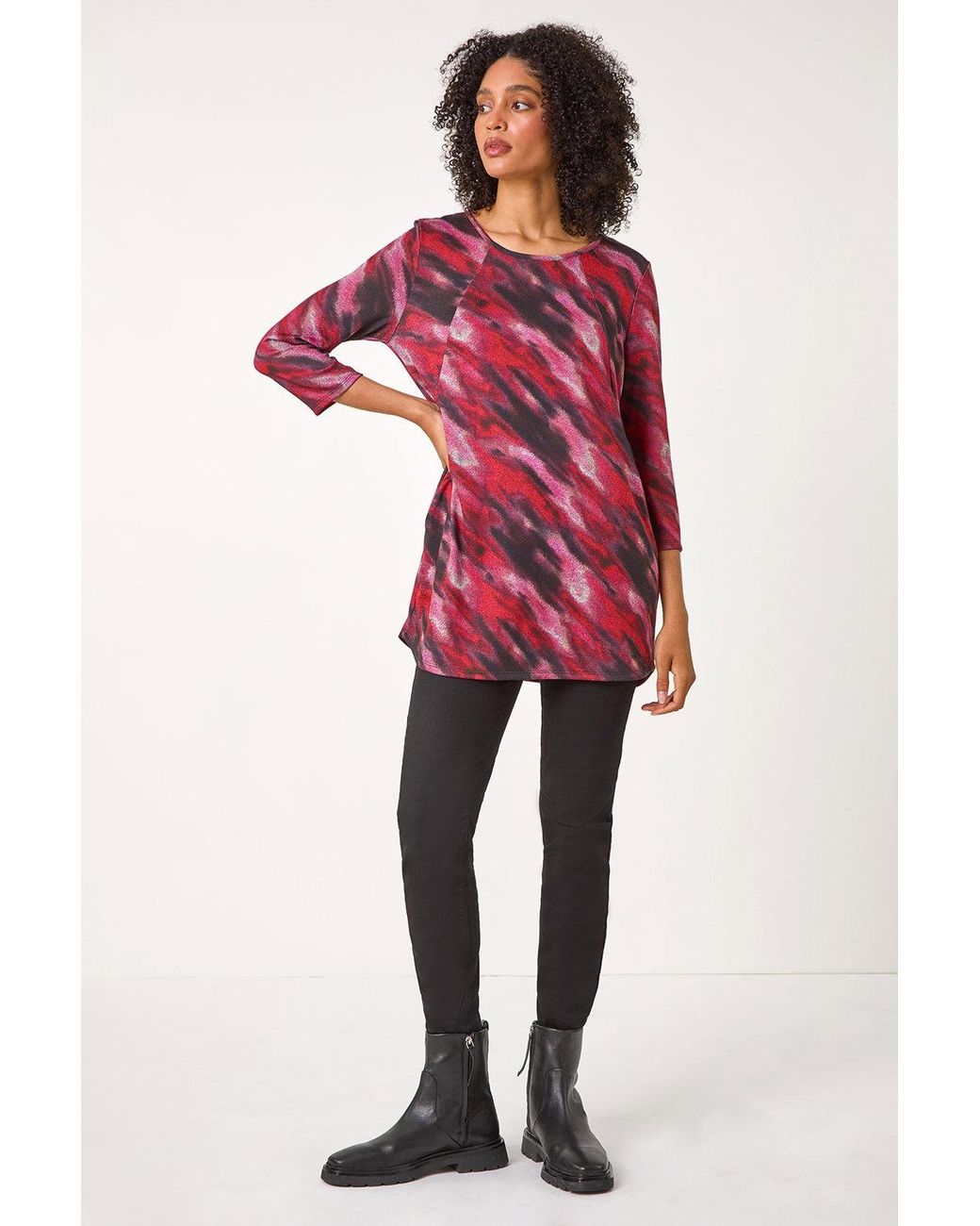 Roman Red Abstract Print Pocket Top With Snood