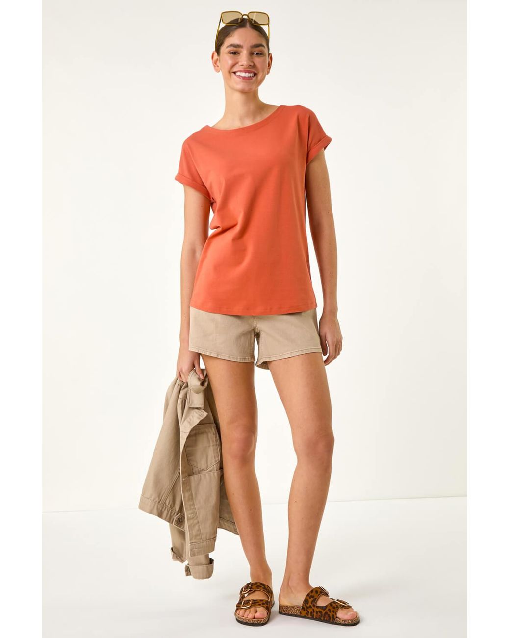 Roman Orange Stretch Cotton Jersey T-Shirt