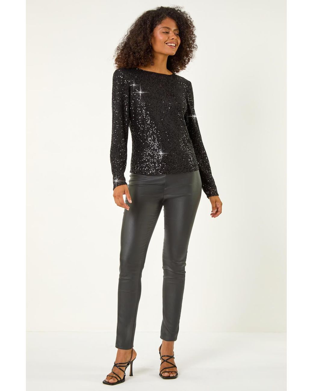 D.u.s.k Black Sequin Long Sleeve Stretch Top