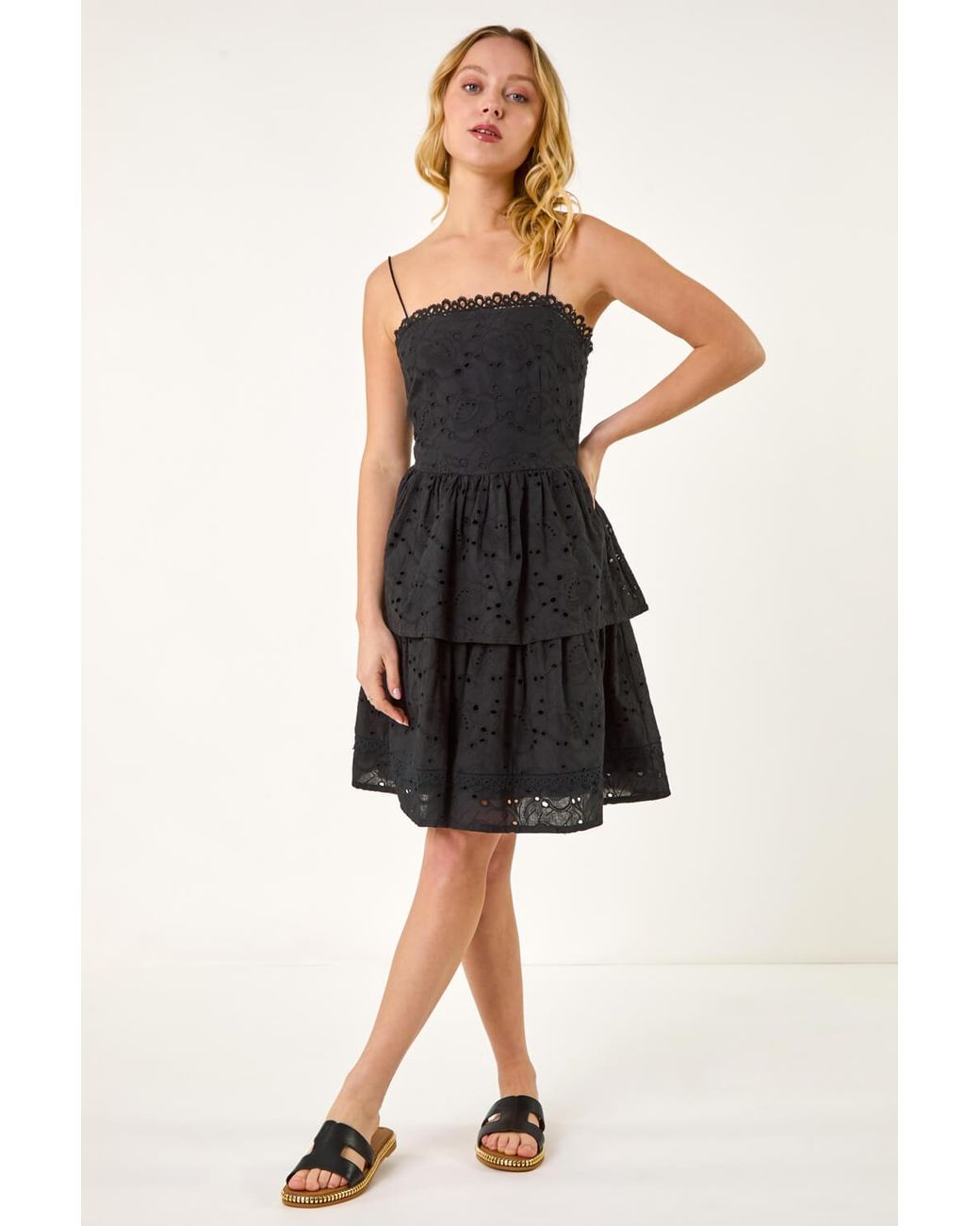 D.u.s.k Black Tiered Broderie Dress