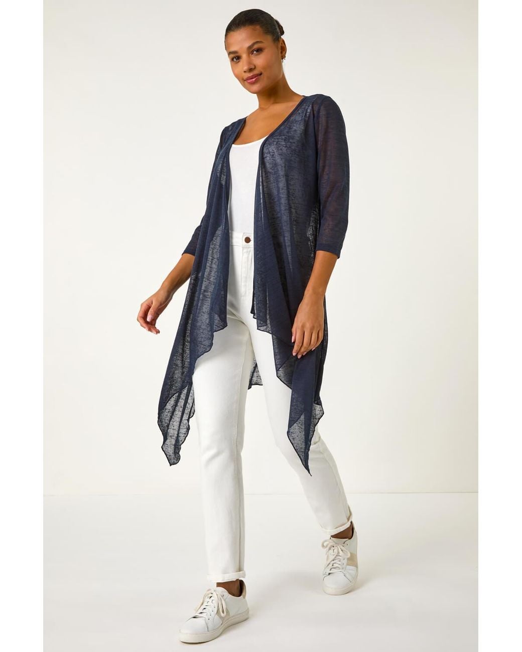 Roman Blue Longline Waterfall Cardigan