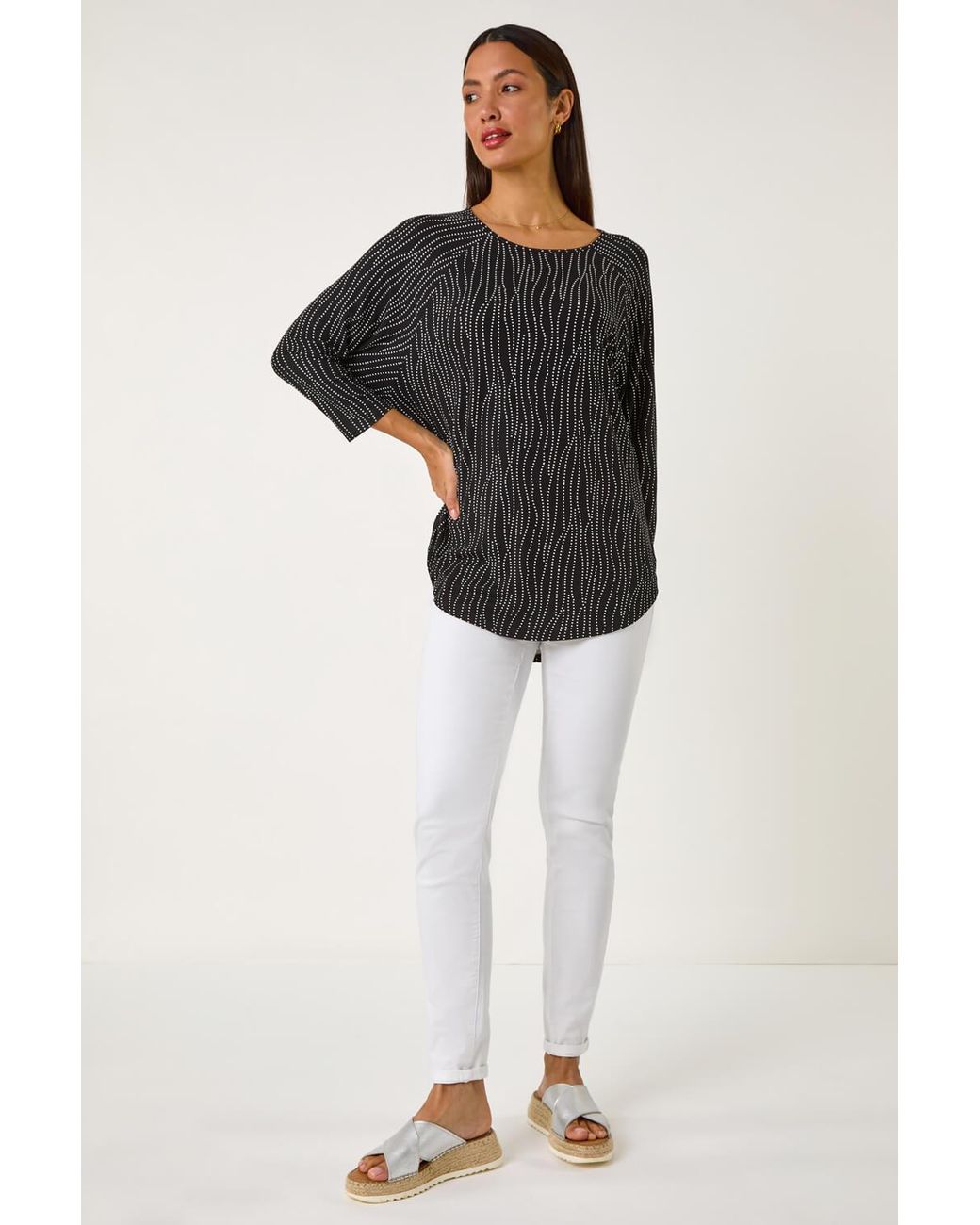 Roman Black Swirl Spot Print Stretch Top
