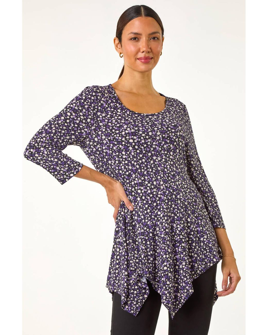 Roman Blue Spot Print Asymmetric Stretch Tunic