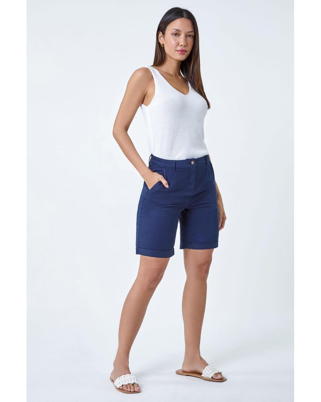 Roman Blue Cotton Blend Chino Shorts