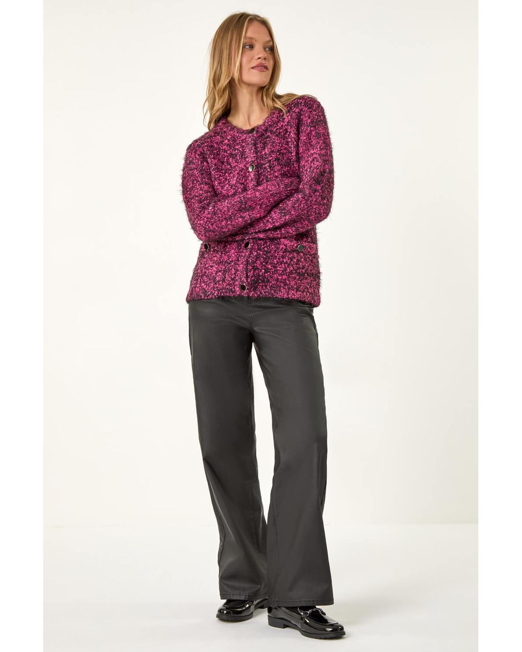 Roman Red Fluffy Knit Button Cardigan